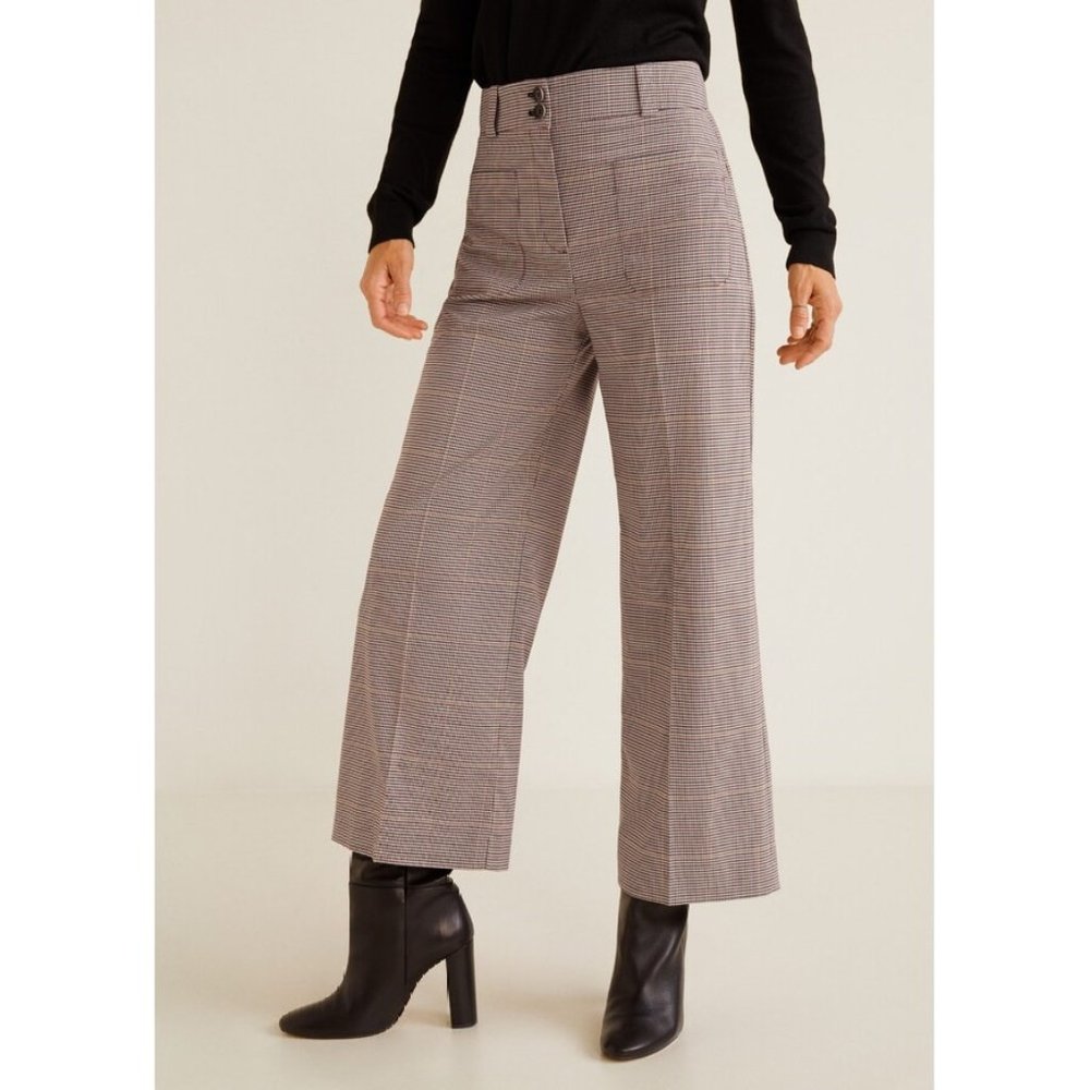 Mango Printed Plaid Pocket Trousers